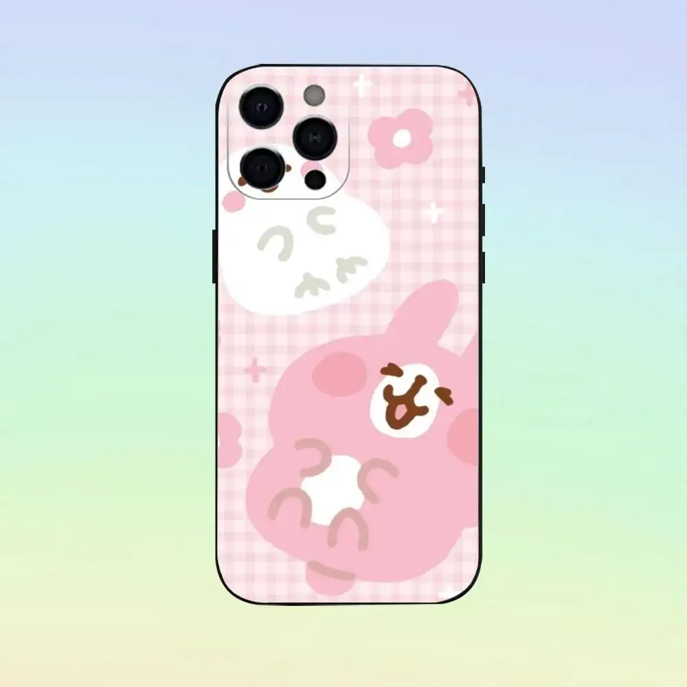 Etui na telefon K-Kanahei Pink Bunny do iPhone'a 17,16,15,14,13,12,11, miękki silikonowy czarny pokrowiec