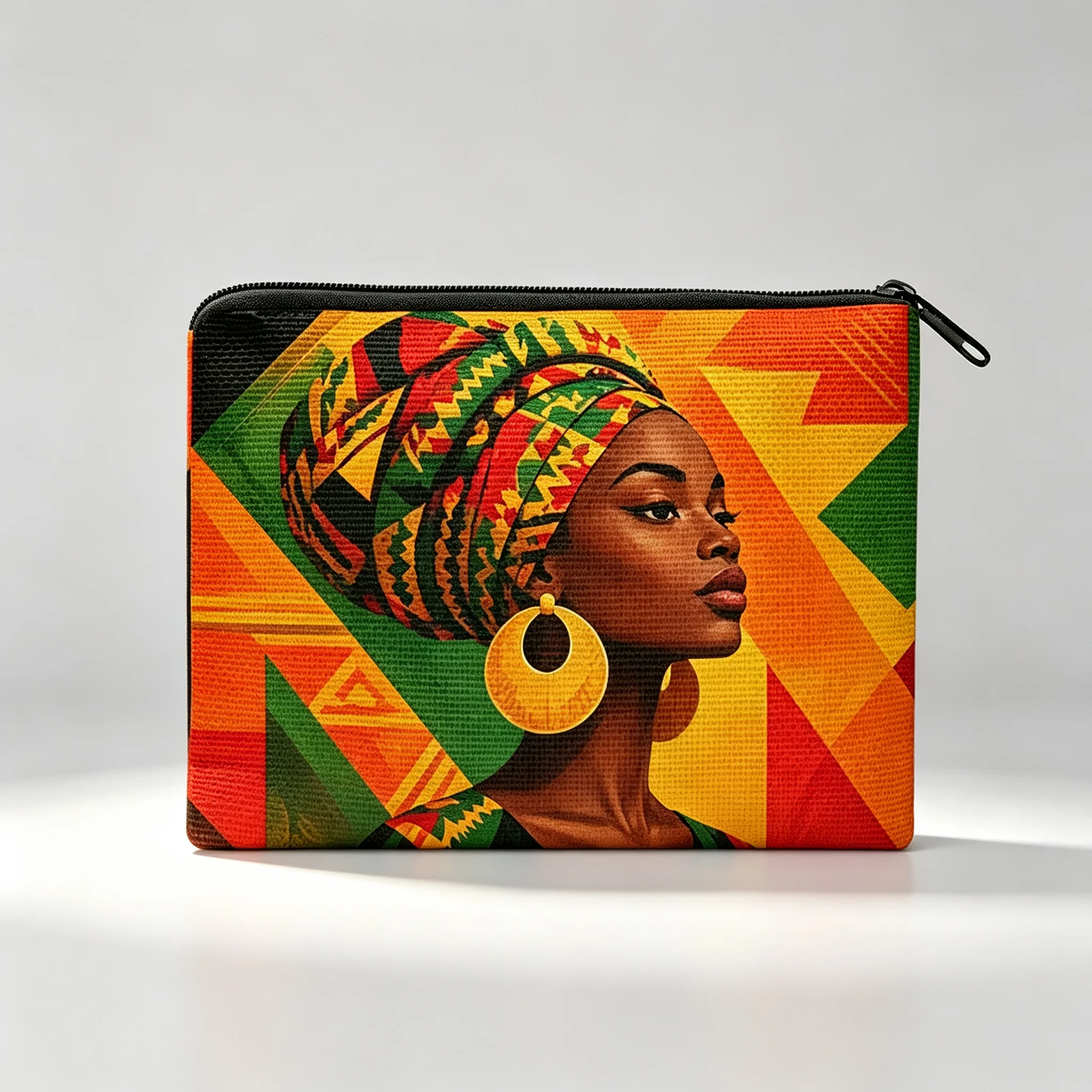 African Woman Art Zipper Pouch, Black Culture Cosmetic Bag, Ethnic Print Makeup Accessory Pouch, Thoughtful Gift for Her
