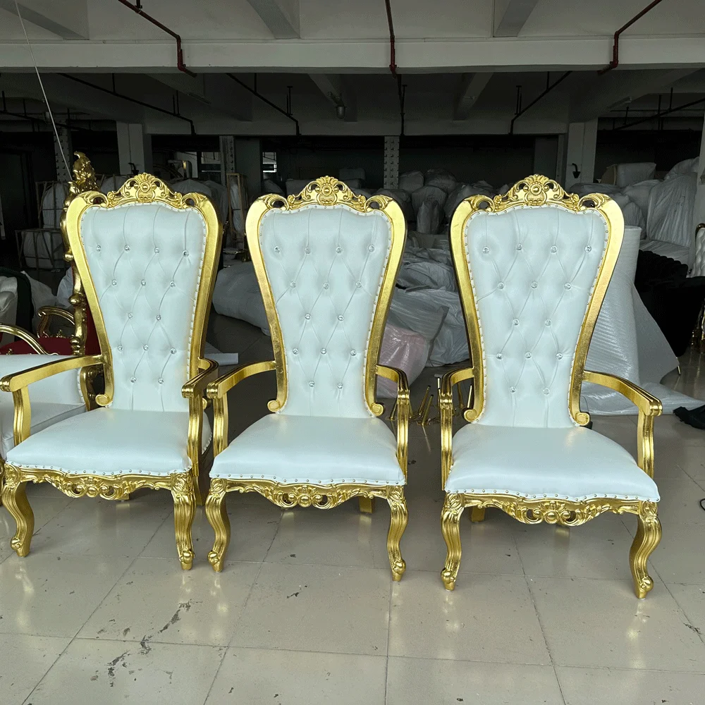 Shiny Gold Wood Frame White Queen Chair Throne Sofa Chair Exquisite