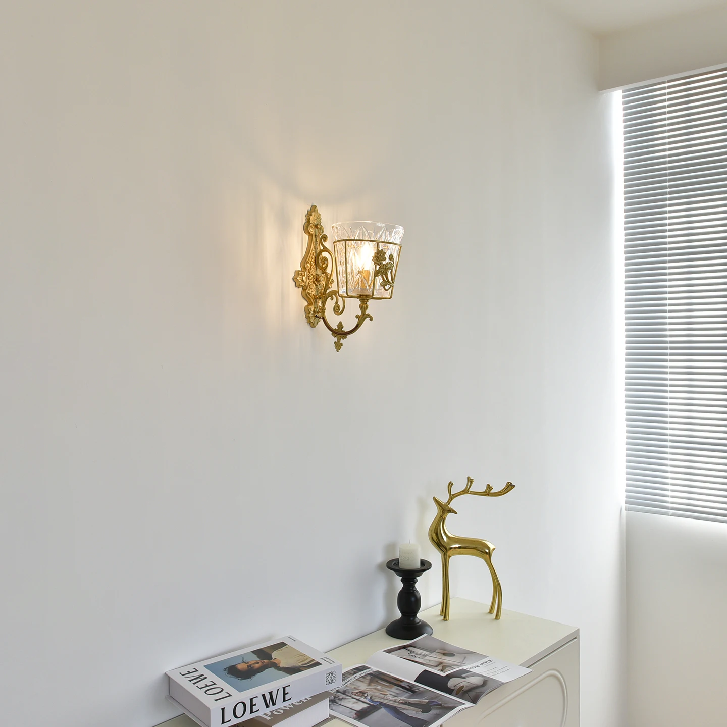 European style brass glass wall lamp，Vintage living room wall decoration light，Bedroom bedside lamp，decoration led lamp