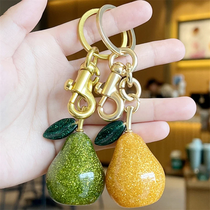

Creative New Cute Pear Bag Pendant Fruit Fine Flash Keychain Pendant Metal Pendant Decorative Car Key Pendant 2025 Girls Gifts