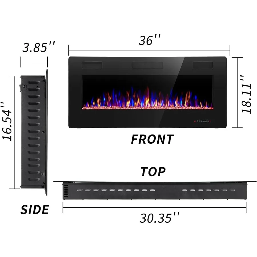 مدفأة كهربائية 36 بوصة سخان مثبت على الحائط رفيع للغاية مع جهاز تحكم عن بعد ومؤقت لديكور المنزل الحديث 750 1500 وات #2