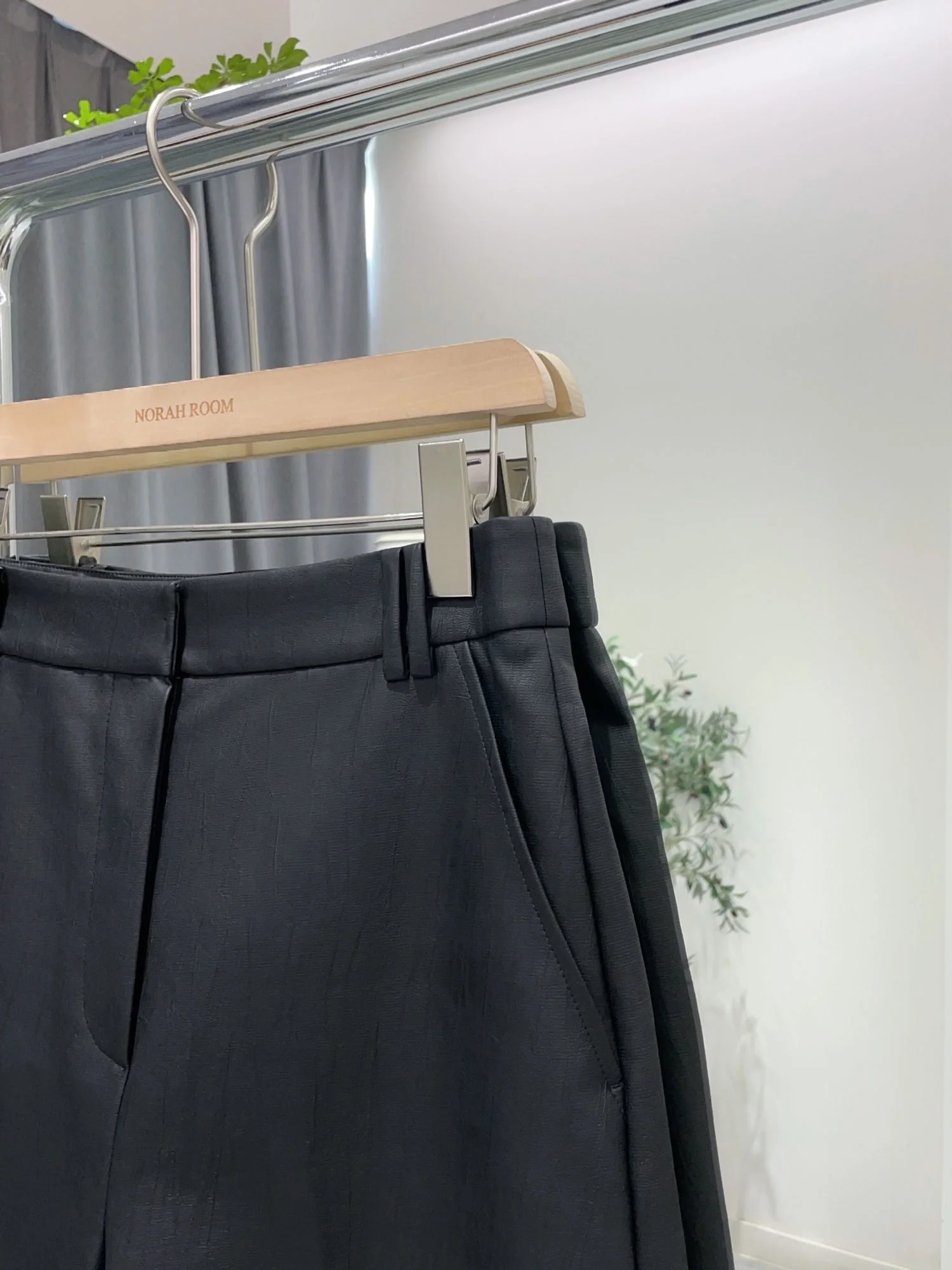 Nok Xiaola العلامة التجارية الأصلية PU orts فضفاض الملمس عارضة السراويل لون نقي l الخصر سستة إغلاق واسعة الساق #4