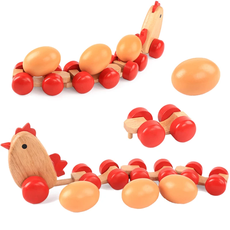 New  Trailer Toys Toddler Simulation Animal  Montessori Wooden Car Toys Chickens Egg Animal Assembly Blocks EducationalGift
