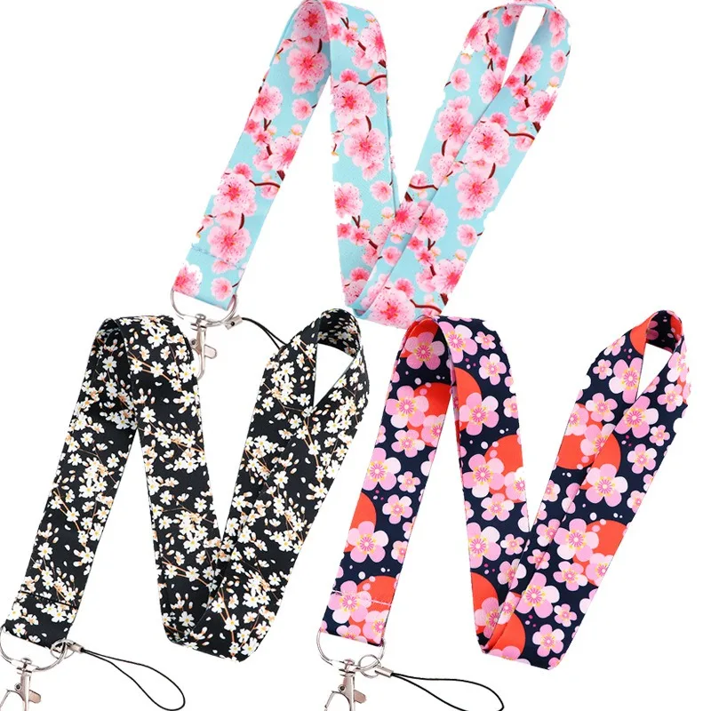 Japanese Cherry Blossom Phone Lanyard Pink Flower Necklace Style Cord for Camera Keys ID Card Neck Strap Long Lanyard