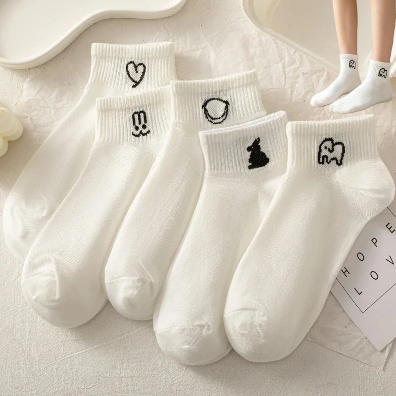 Weiße Socken für Damen, dünn, für Frühling und Sommer, kurze Cartoon-Skate-Studentensocken, niedliche Kawaii-Lolita-Socken für Mädchen, Soks für Damen, 1–10 Paar