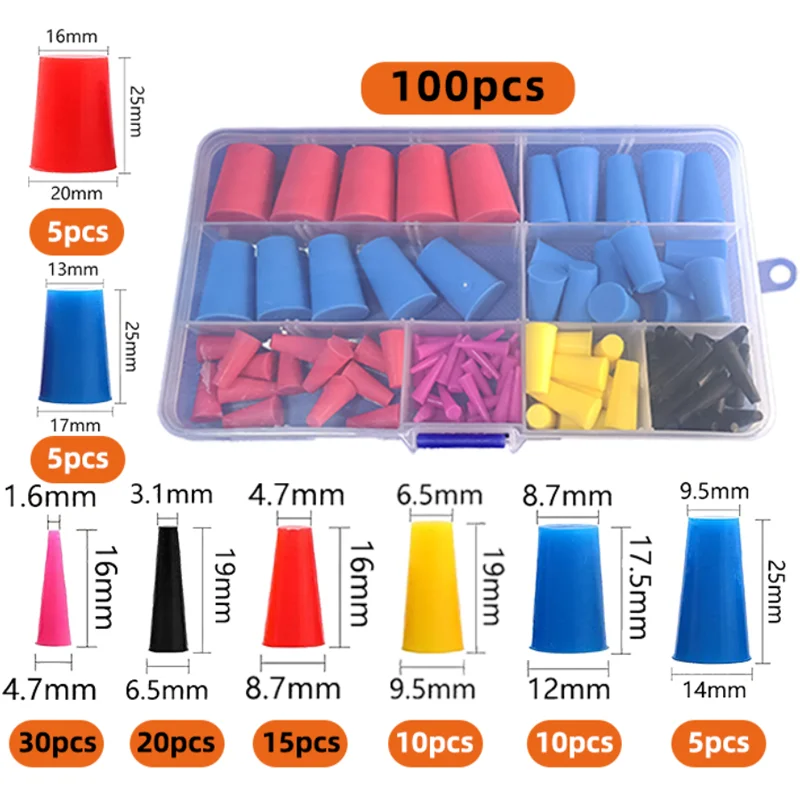 100 قطعة من سدادات ثقب مدببة من السيليكون مجموعة إغلاق مقاومة للحرارة العالية، ملحقات السيارات متعددة الوظائف #1