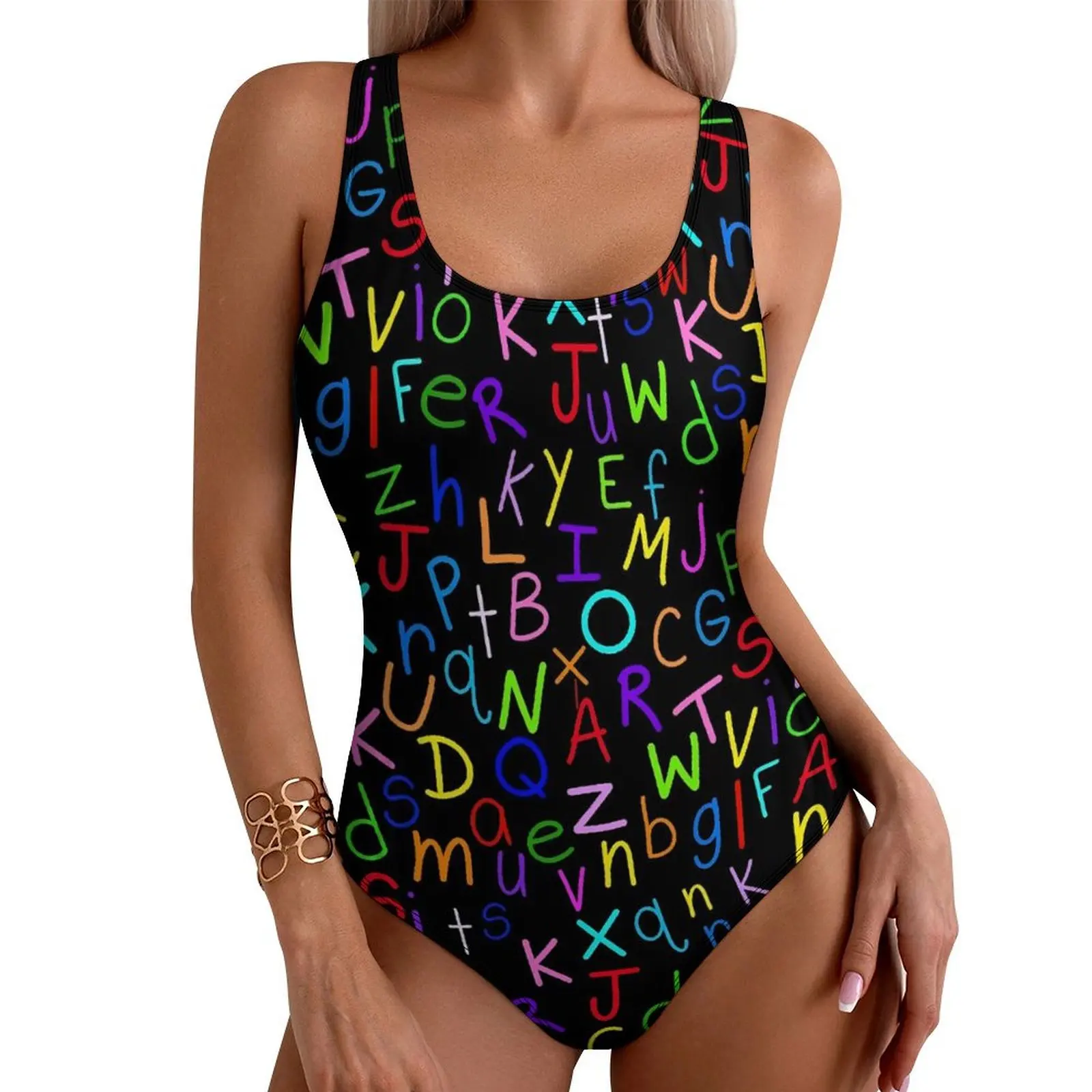 Colorful Letter Print Swimsuit Alphabet Soup Push Up Swimwear One Piece Vacation Bath Bathing Suits Bodysuit Sexy Beach Wear