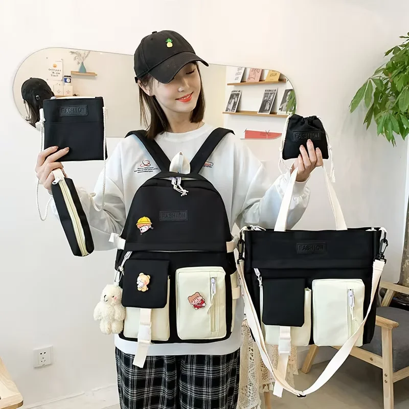 Four Piece Backpack Set For Middle And High School Students Lightweight And Large Capacity Textbook Bag