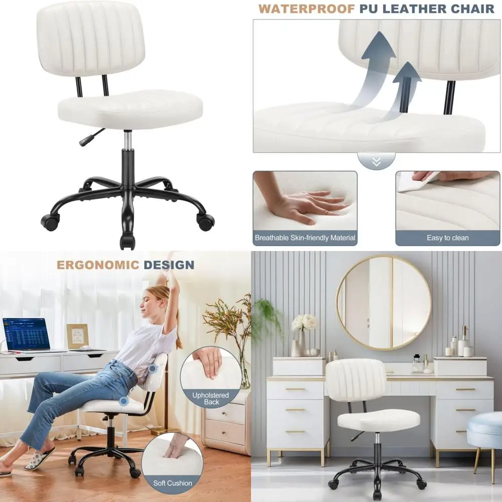 

Adjustable Height Swivel Desk Chair, Upholstered Faux Leather, Comfortable Low Back Armless Task Chair