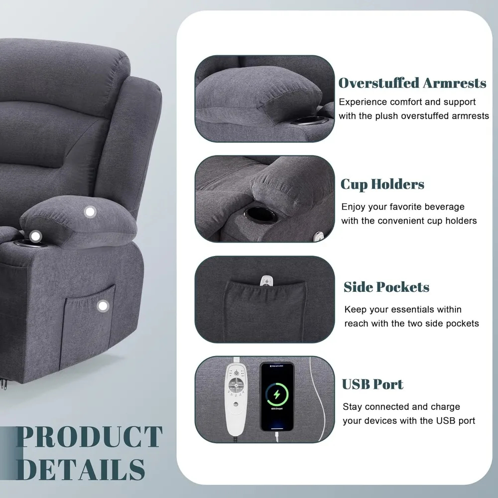 أريكة كرسي كبيرة الحجم مع حرارة وتدليك، أريكة كرسي RV كبيرة الحجم بثلاثة مقاعد لغرفة المعيشة، مستلق على الحائط