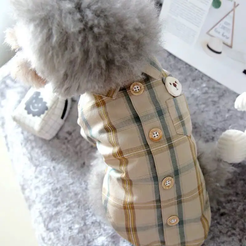 New Spring Summer Dog Clothes Pet Puppy Thin Item Cat Cartoon Plaid Classical Shirt Cotton Soft Buttons Short Sleeves XS-XL