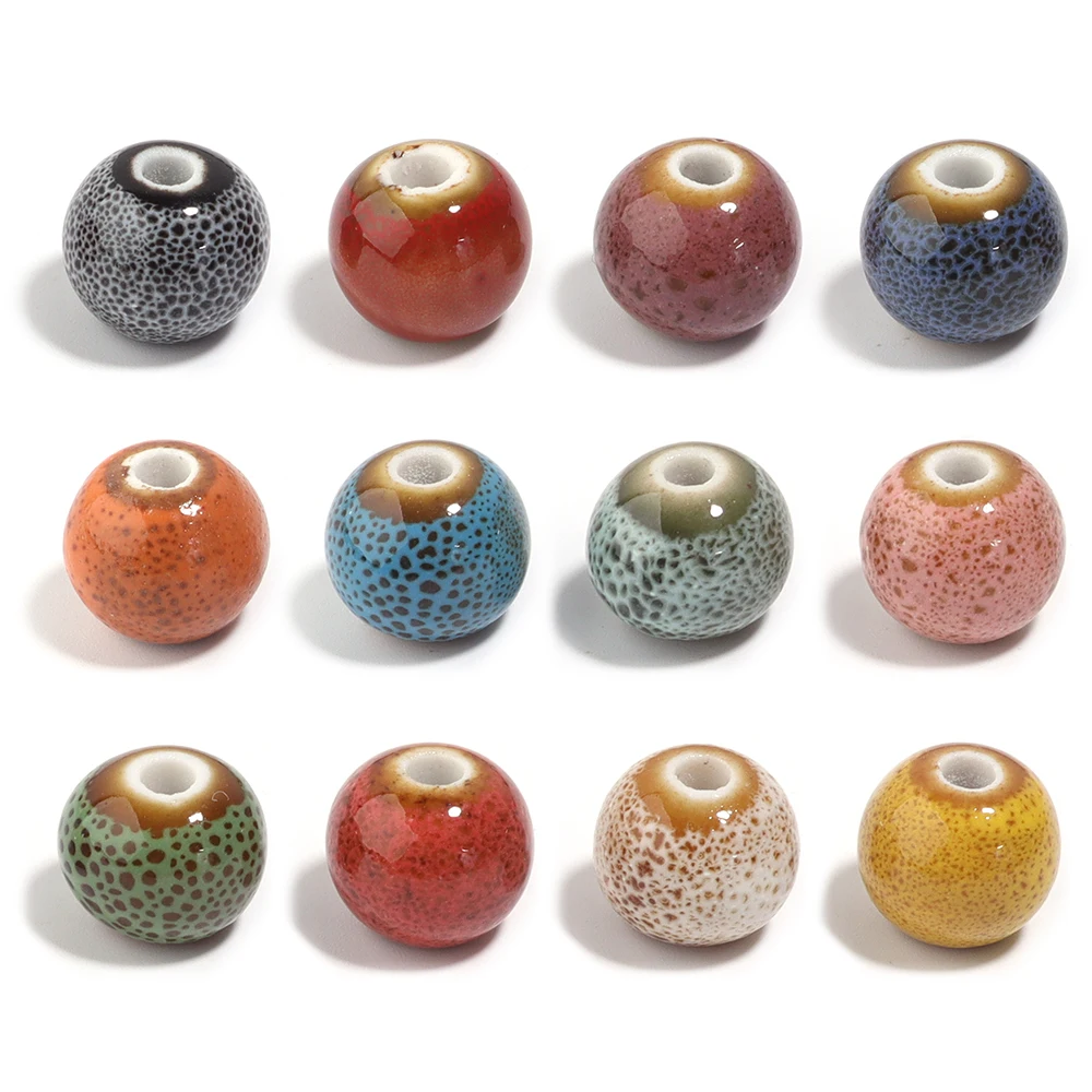 20pcs/lot Colorful Spotted Beads Round Shape Ceramic Beads Loose Beads For DIY Jewelry Making  Earrings Bracelets Accessories