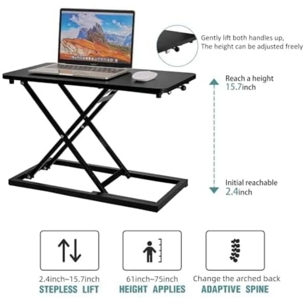 Converter Matte Black, Stand up Desk Riser on The Table，Adjustable Height Table top Apply for Laptop and Single Monitor