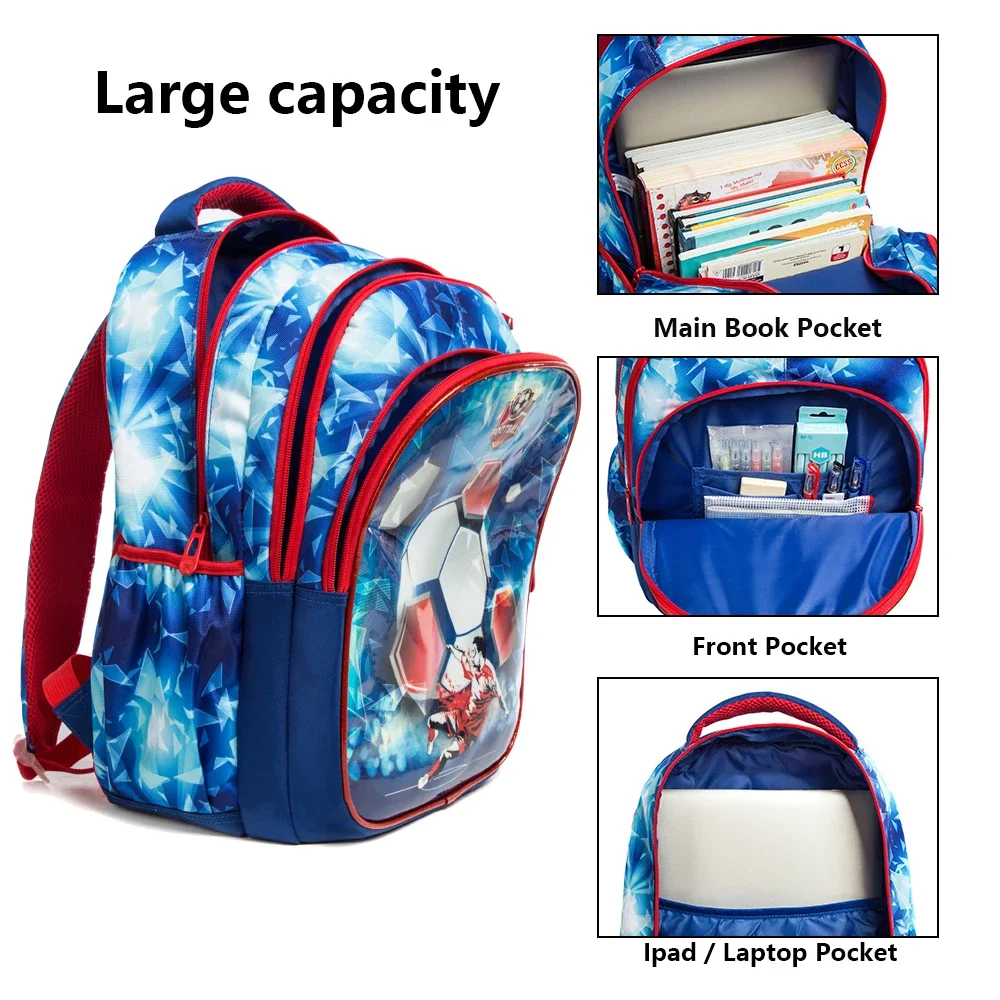 New Fashion Football School Bags for Boys 3 in 1 Backpack with Lunch Bag Pencil Case Children\'s Backpack Kid\'s School Backpack