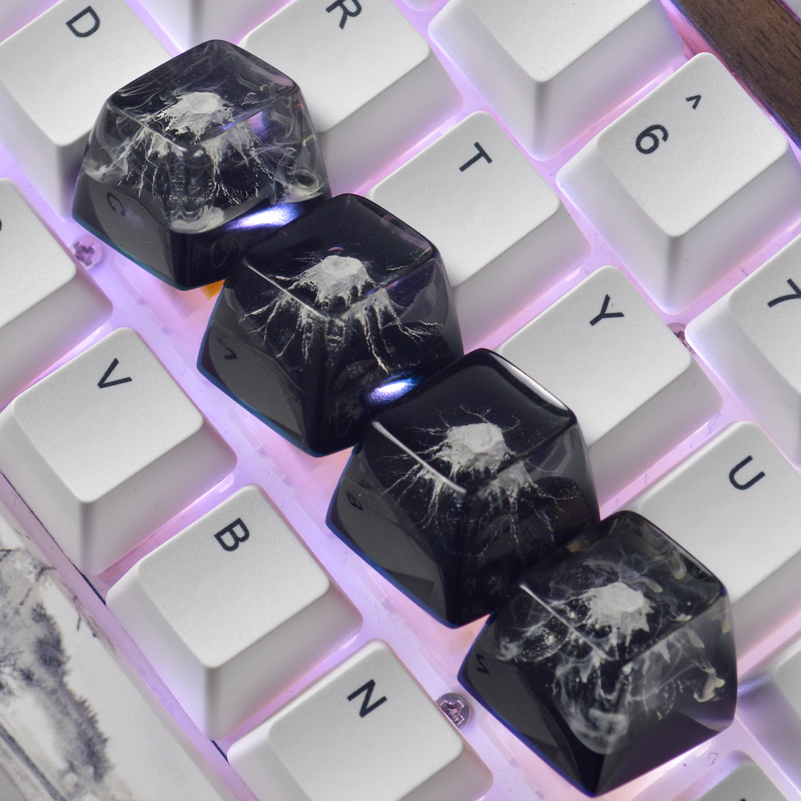 Fungoid Resin Key Caps OEM Profile For Cherry MX Mechanical Keyboard Double-shot Cute Replace Backlit Game Gifts Keycaps 4Pcs