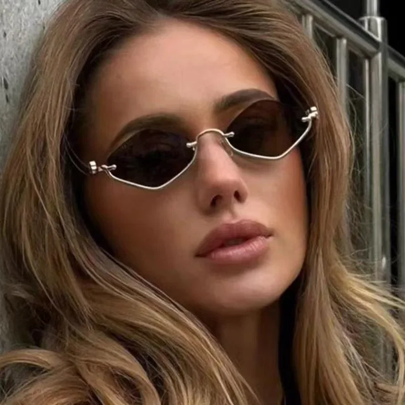 Metal Women Simple Trend Sunglasses Men 2025 New Half Frame Diamond Shaped Sunglasses Dopamine Small Frame Outdoor Sunglasses image 2