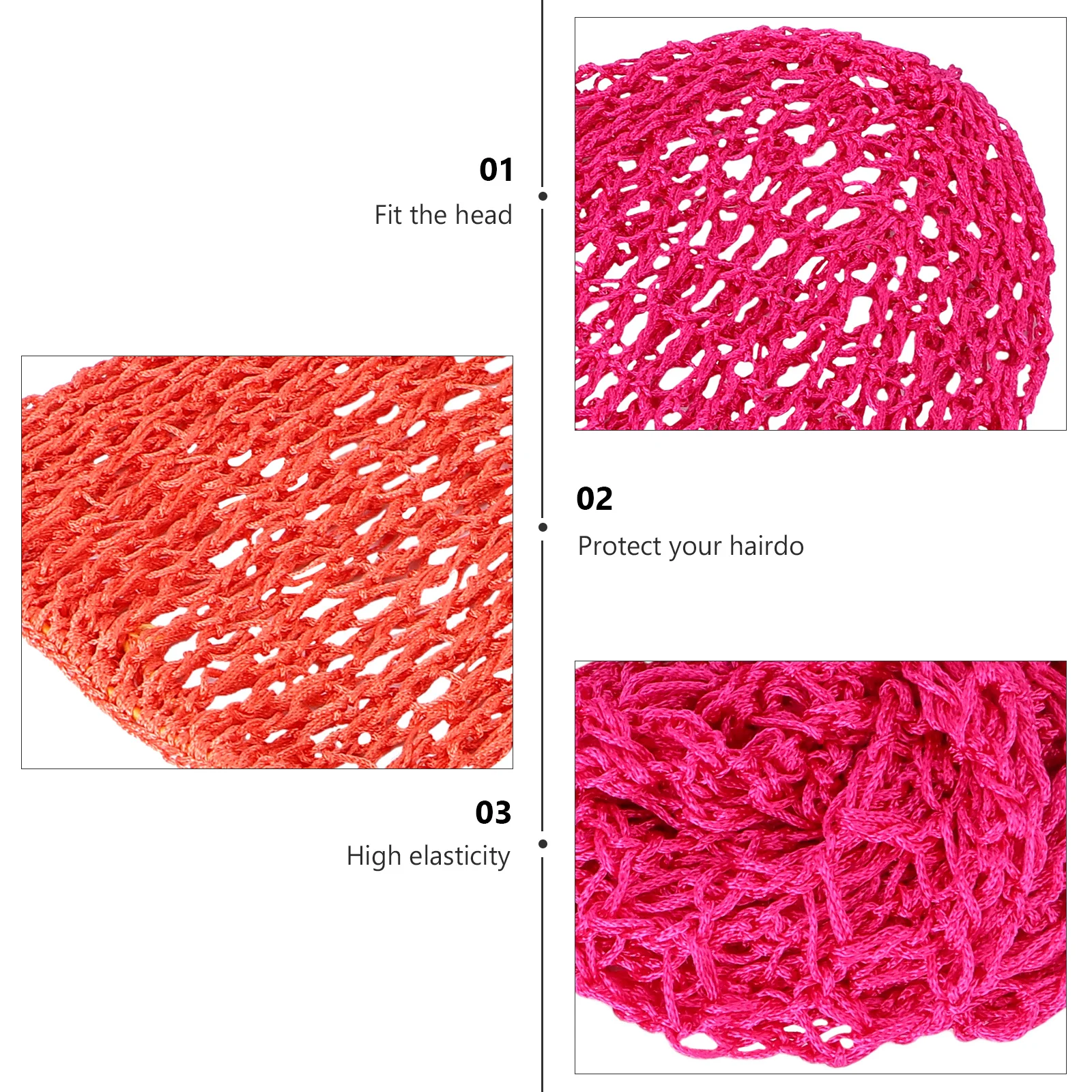 

2pcs Crochet Net Hat Long Stretchy Sleeping Hat For Hair Protection Handmade Hair Accessories Washable Hairnet Cap Rosy Orange