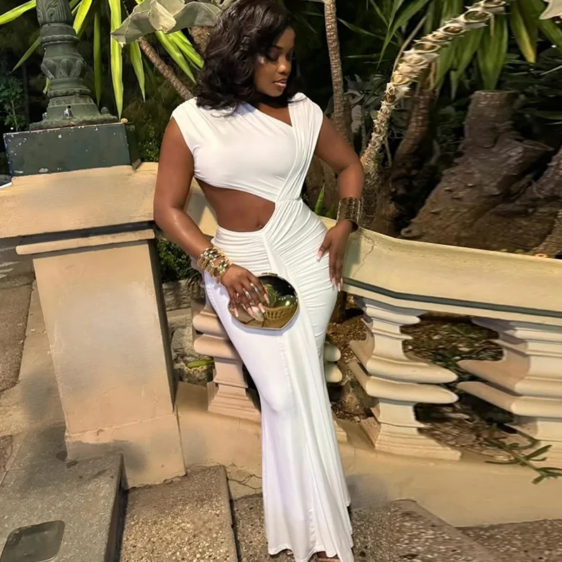 Sukienki Długie Bez Rękawów z Asymetrycznym Dekoltem, Plisowane, w Jednolitym Kolorze, w Stylu Casual, z Motywem Siostry Gwiazdy, w Stylu Streetwear, z Rybim Ogonem, Personalizowane