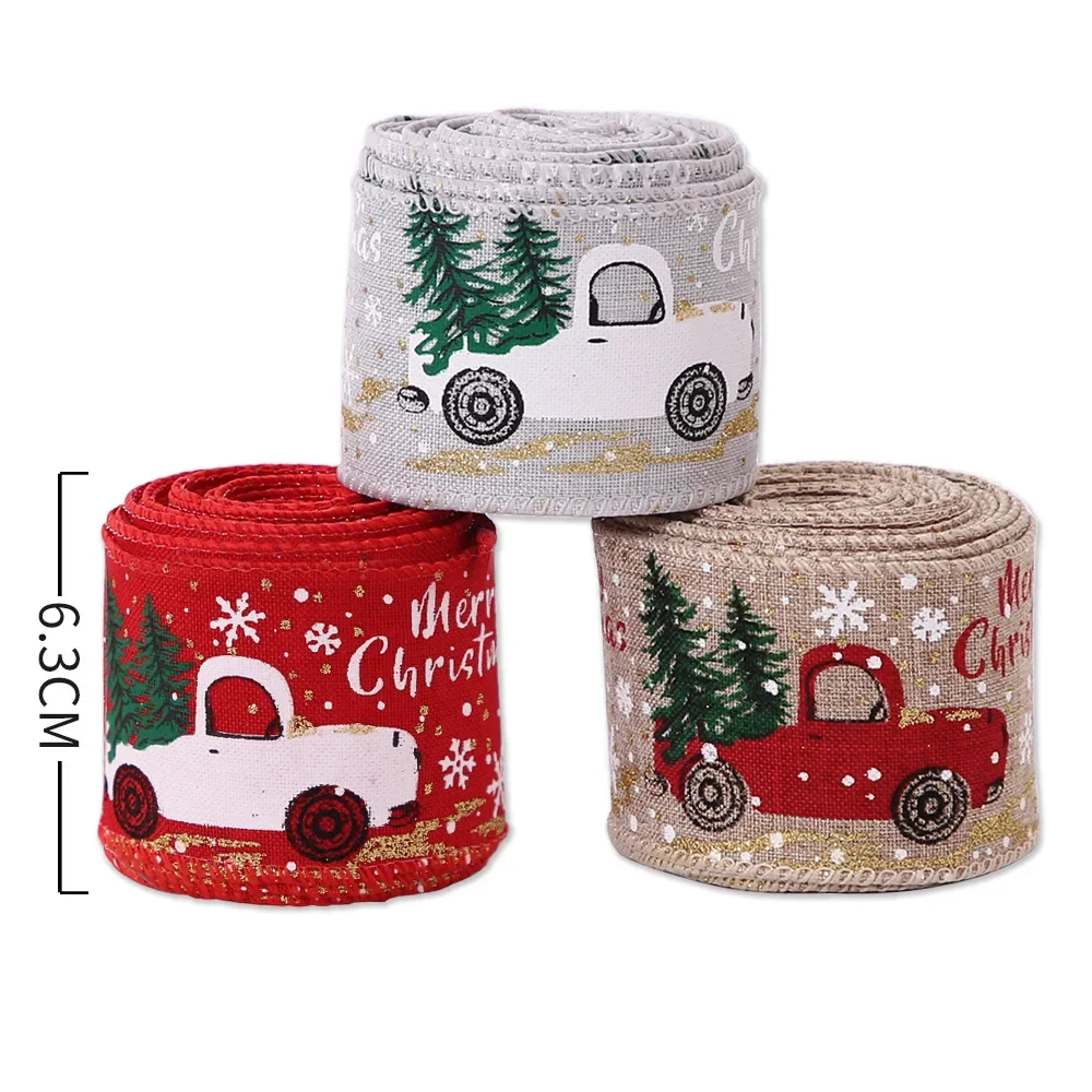 Red Brown White Christmas Cartoon Car Ribbon Holiday Party DIY Xmas Tree Decorative Webbing Clothes Pants Straps Sewing Belt