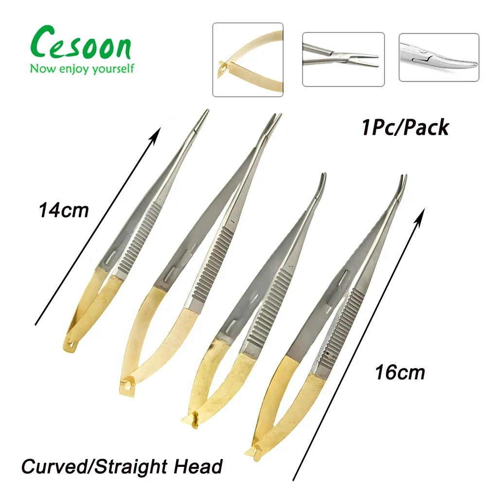 1Pc Castroviejo Needle Holders 14cm/16cm Implant Dental Needle Holder Pliers with Lock TC Head Holding Forceps Oral Dentist Tool