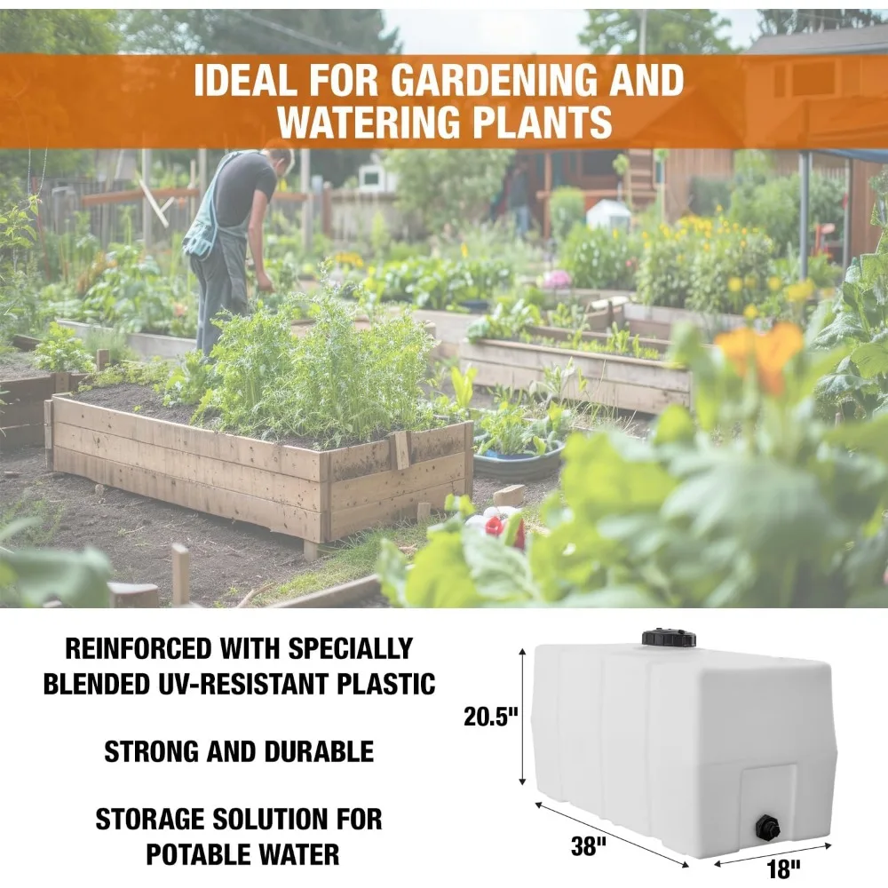 Tangki Reservoir Persegi Horizontal 50 Galon, Buatan AS, Polietilena untuk Cairan Tidak Mudah Terbakar