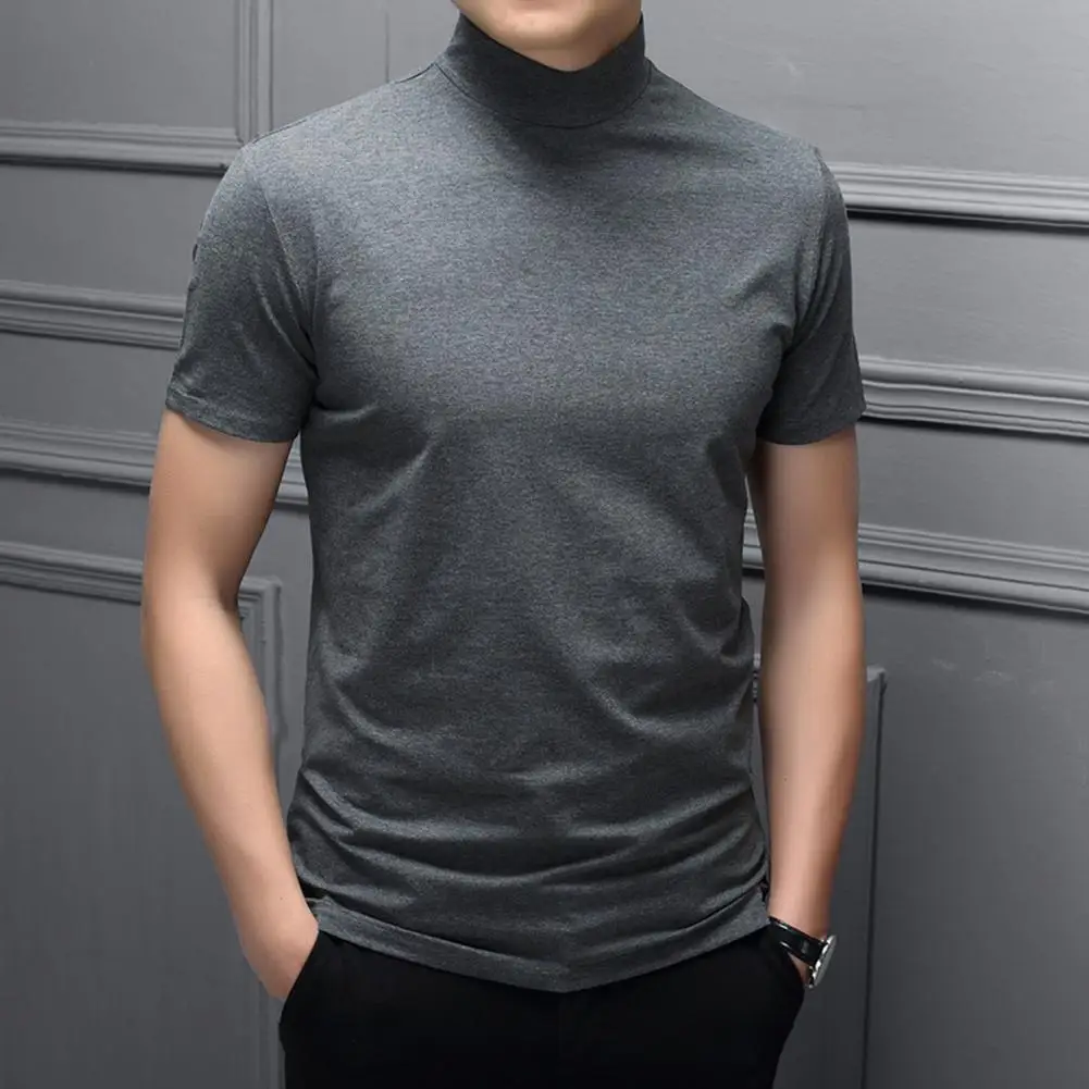 Trend Summer Men Top Half High Collar Soft Slim Pullover Breathable Cooling Casual Short Sleeves Men Summer T-shirt Men Clothing