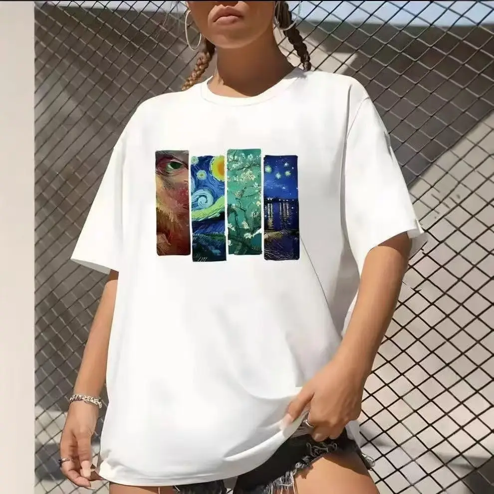 Retro Famous Painting Puzzleps Printed Loose T Shirt European Casual Women's Short Sleeve Pure Cotton Tshirt Summer Tee Top 2026
