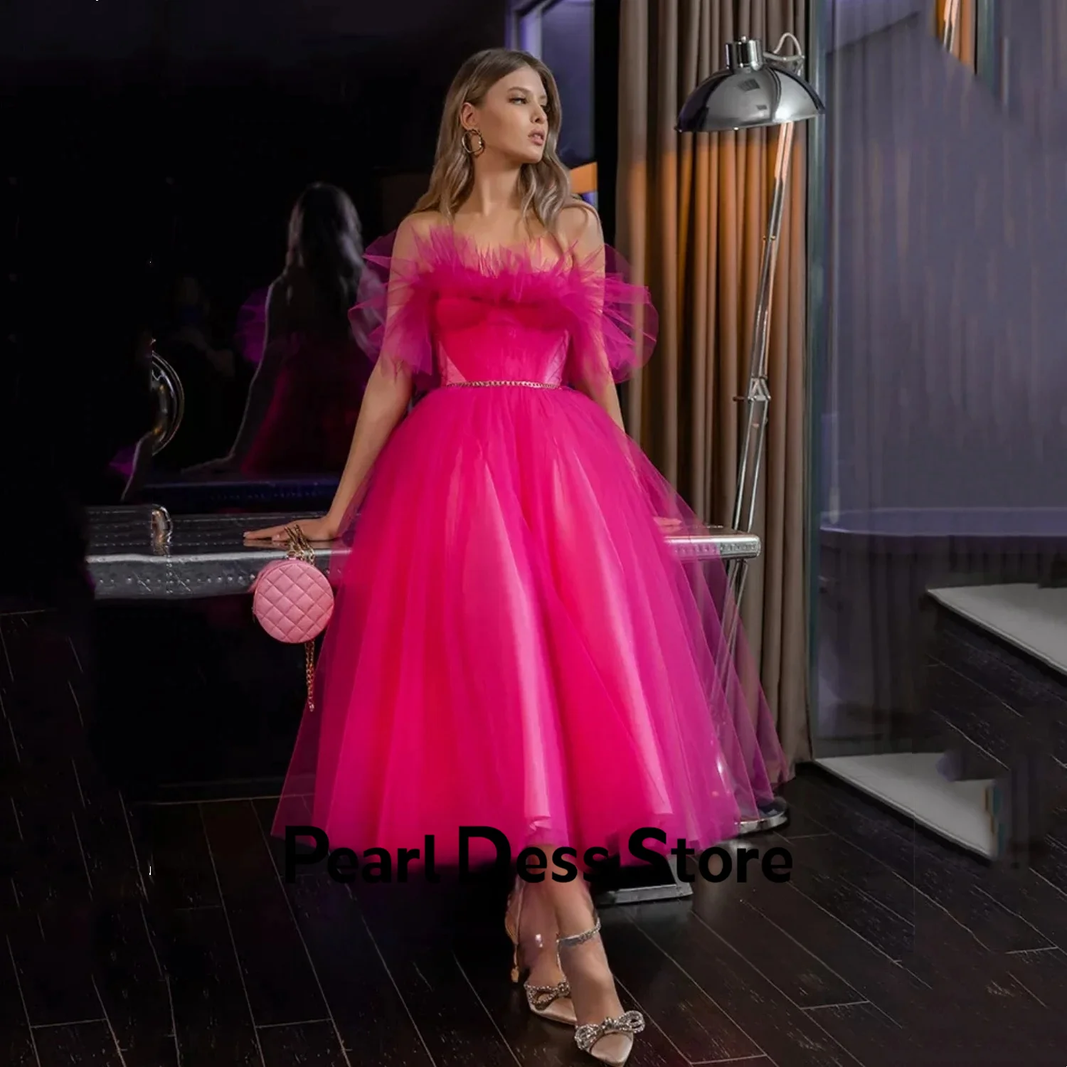 

Sparkling purple red ruffled chiffon back to school dress tea long and short Hoco ball dress A Line Vesidos De Gala Party