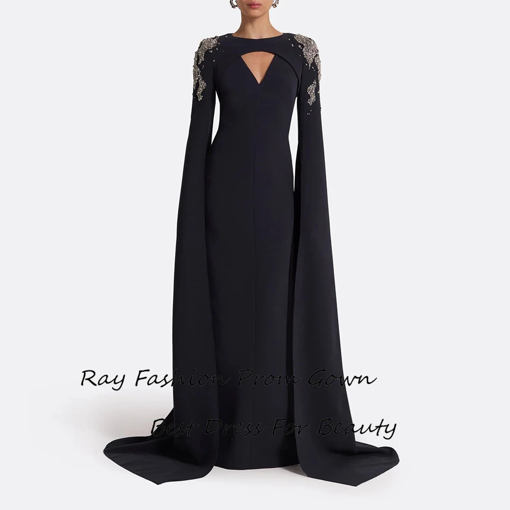 

Luxurious Crepe فساتين سهرات Cocktail Evening Dress With Long Sleeves vestidos de fiesta Formal Occasion Floor Length Women's