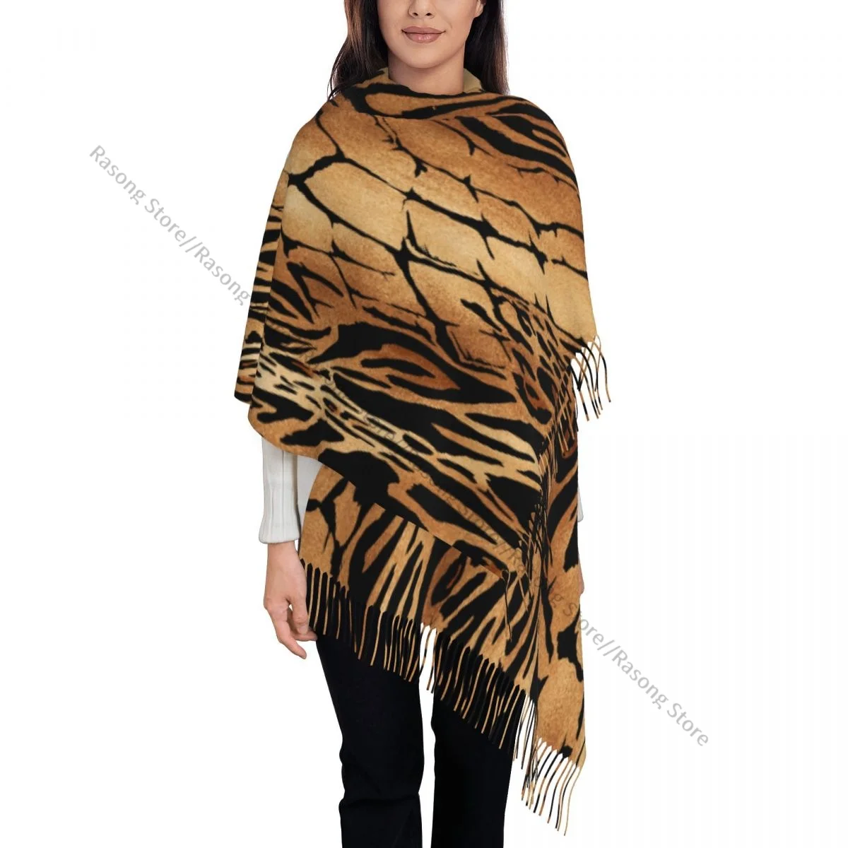 

Tassel Scarf Large 196*68cm Pashmina Winter Warm Shawl Wrap Bufanda Female Tiger Leopard And Crocodile Skin Cashmere Scarves