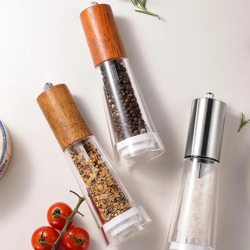 Manual Pepper Grinder Sea Salt Pepper Mill Acrylic Ceramic Core Grinder Kitchen Pepper Grinding Seasoning Bottle Cooking Tools