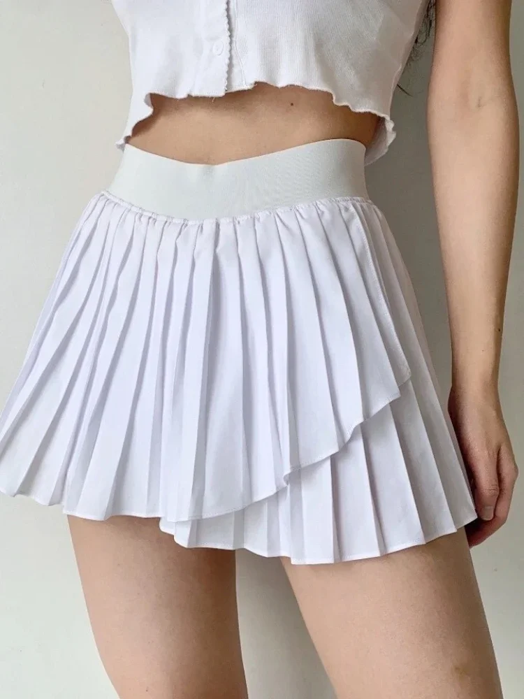 Tennis Skirt Ladies Sports Wears Summer Quick Dry Irregular Pleated Mini Skirts Solid Running Skirt Golf Wear Women Gym Clothes