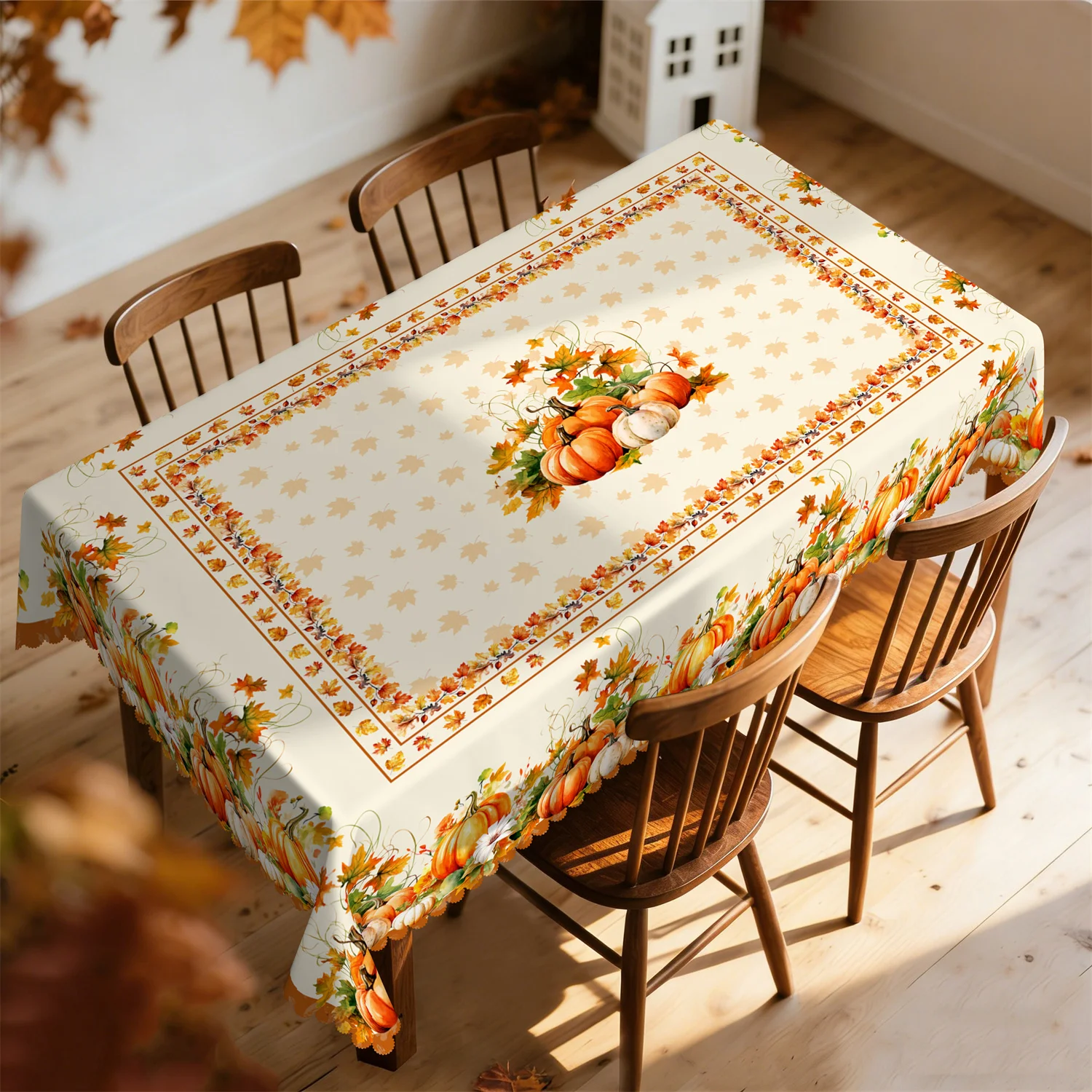 Fall Thanksgiving Pumpkins Tablecloth for Table Decor Autumn Harvest Flower Maple Leaves Kitchen Dining Table Cloth Autumn Decor