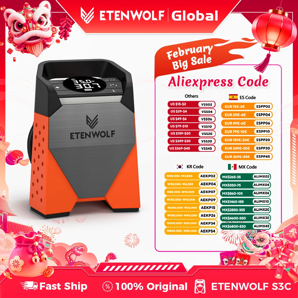 

ETENWOLF ZEPHYR S3C Портативный воздушный компрессор 100% рабочий велосипедный насос для автомобильных шин 7800 мАч для автомобилей, мотоциклов, велосипедных шариков