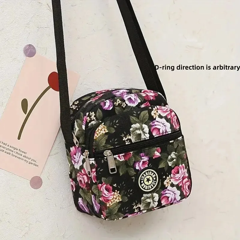 Vintage Flower Pattern Shoulder Bag, Classic Zipper Crossbody Bag, Women\'s All-Match Phone Bag Lightweight Coin Purse