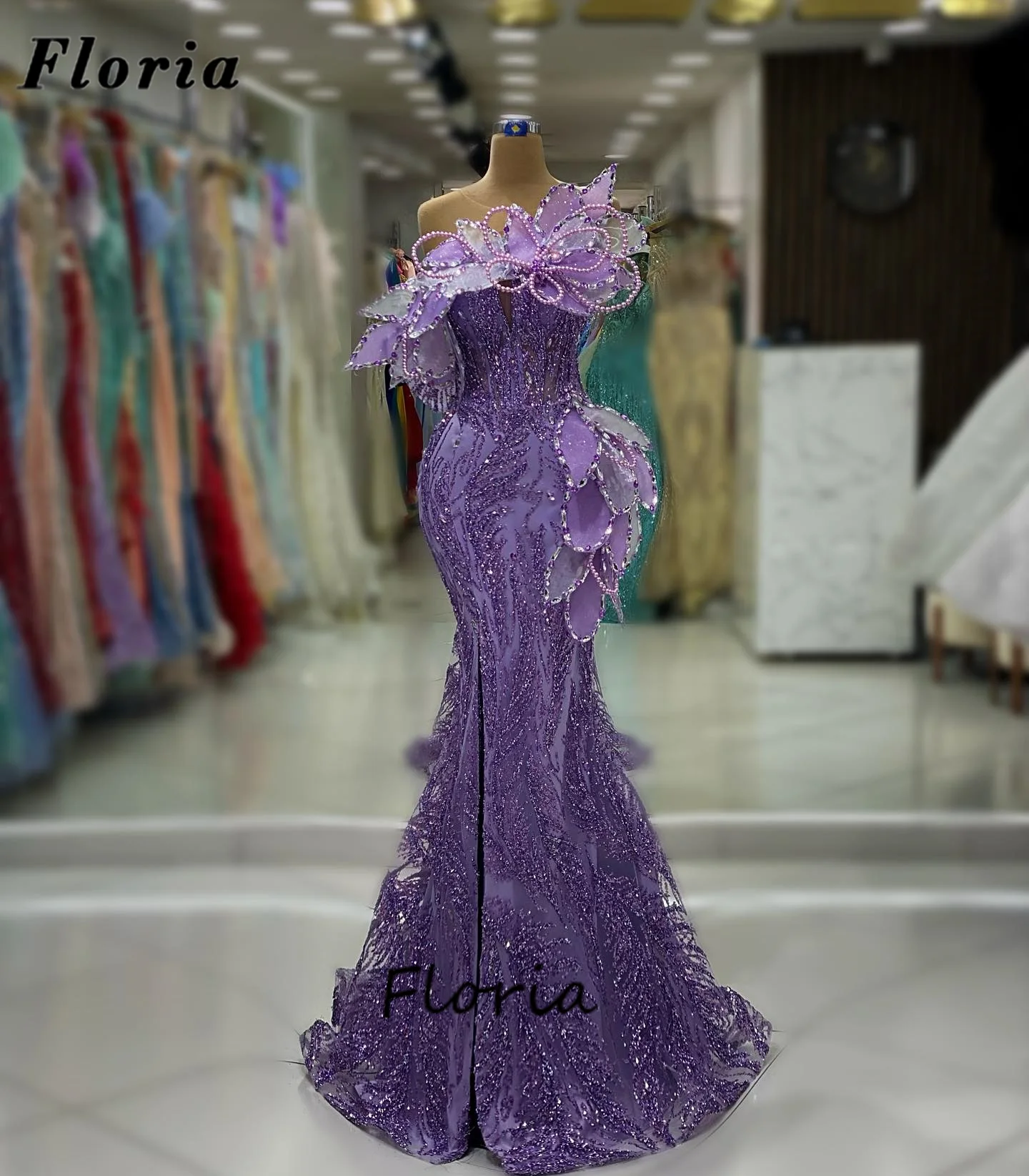 Custom Made Purple Mermaid Evening Gowns Robes De Soiree Beaded Pearls Birthday Engagement Dress Dubai Long Women Party Dresses