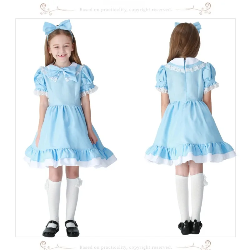 New Style Children Girl Blue Pink Black Halloween Costume for Kids Party Lolita Maid Dress Cosplay Fancy Carnival Costumes Girls