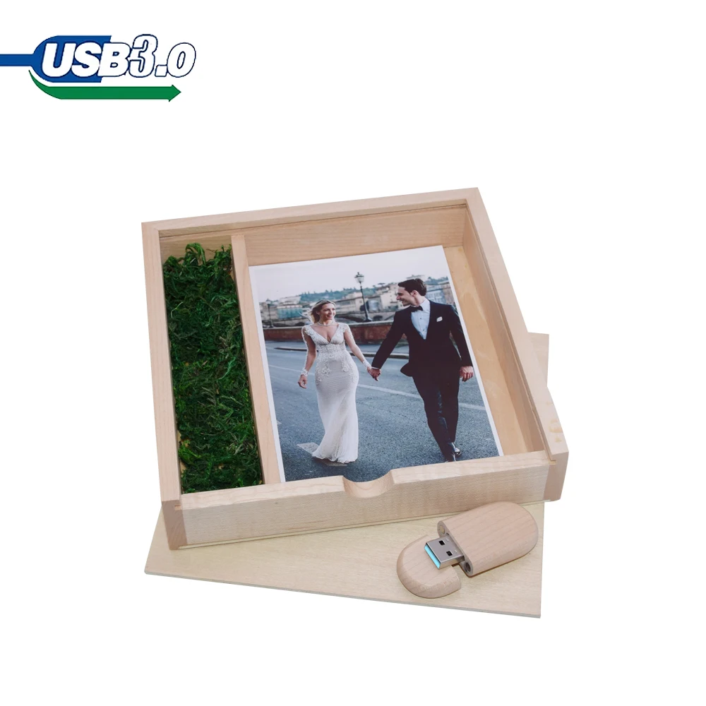 Unidad Flash USB 3,0 para regalos de fotografía de boda, capacidad Real de 128GB, álbum de fotos de madera + caja, Pendrive de 64GB, Memory Stick de 32GB y 16GB