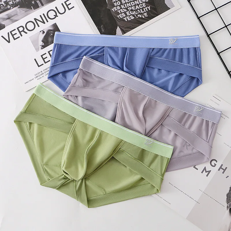 Sexy Men Underwear Ice Silk Mid Waist Panties Breathable Quick Dry Mens Briefs Ultra-thin Underpants Transparent U Pouch Undies