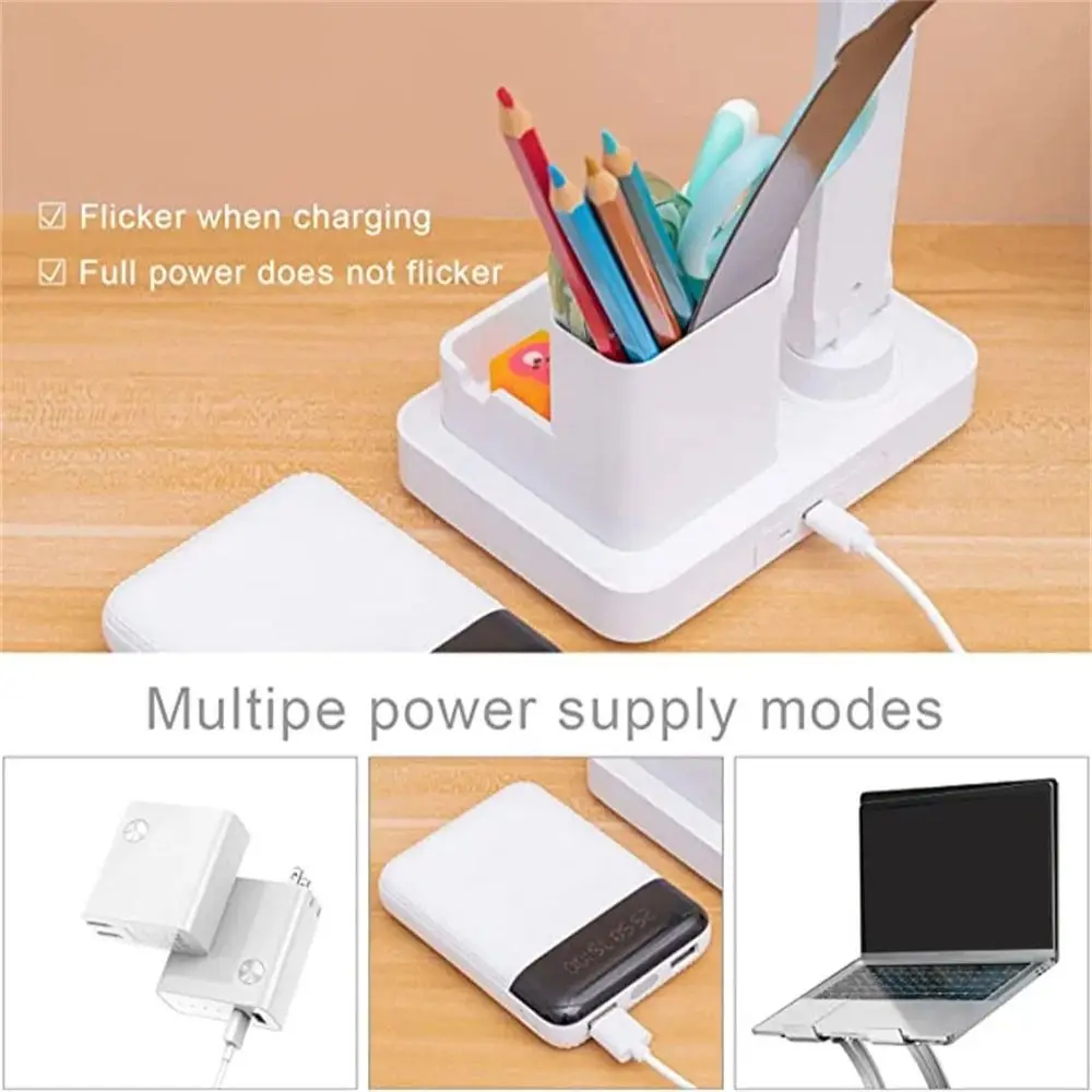3 Levels Dimmable LED Desk Lamp Eye Protection No Battery Foldable Reading Light Touch Control Foldable Design