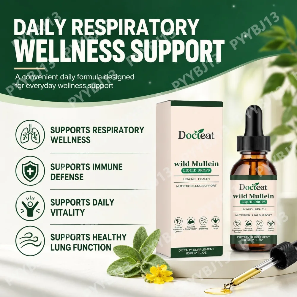 Docteat Mullein Liquid Drops with Vitamin C, Zinc and Cordyceps Extract for Daily Respiratory Wellness Nutritional Support, 60ml