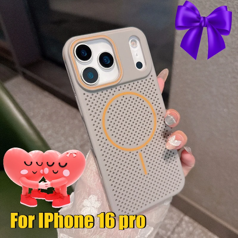 

For IPhone 16 pro Breathable Case Fine Ring Magnetic Attraction New Color Blocking Protective Cover