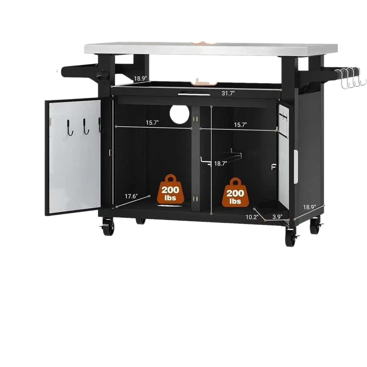 Stainless Steel Dining Cart Multifunctional Trolley Outdoor BBQ Pizza Oven Workbench
