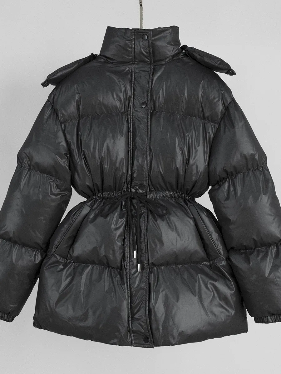 

Women's Fleece Lined Hooded Jacket Zipper Closure Comfortable Warm Slim Fit Cotton Coat Long Sleeve Color Winter Outerwear