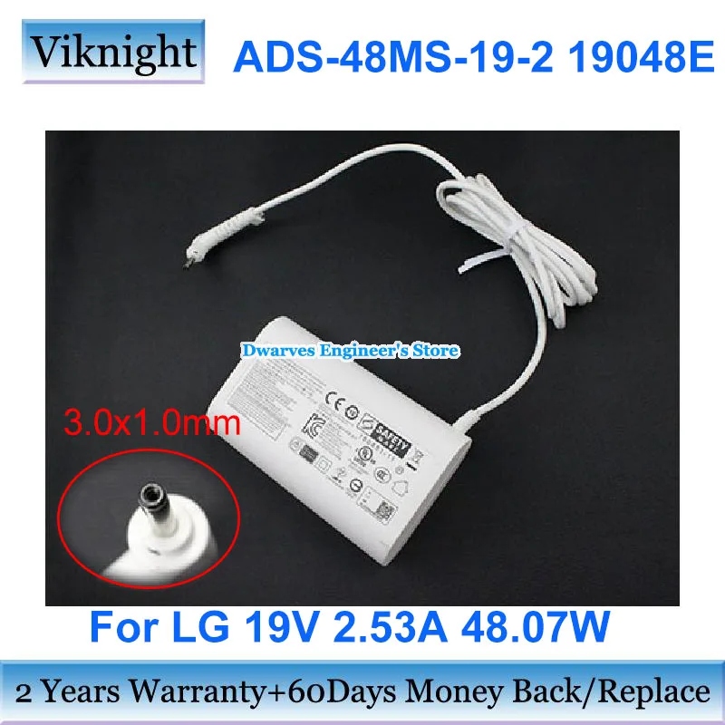 Genuine 19V 2.53A 48W AC Adapter ADS-48MSP-19 19048E EAY65249001 180451 WA-48B19FS Charger For LG GRAM 15Z970 14Z980C 3.0x1.0mm