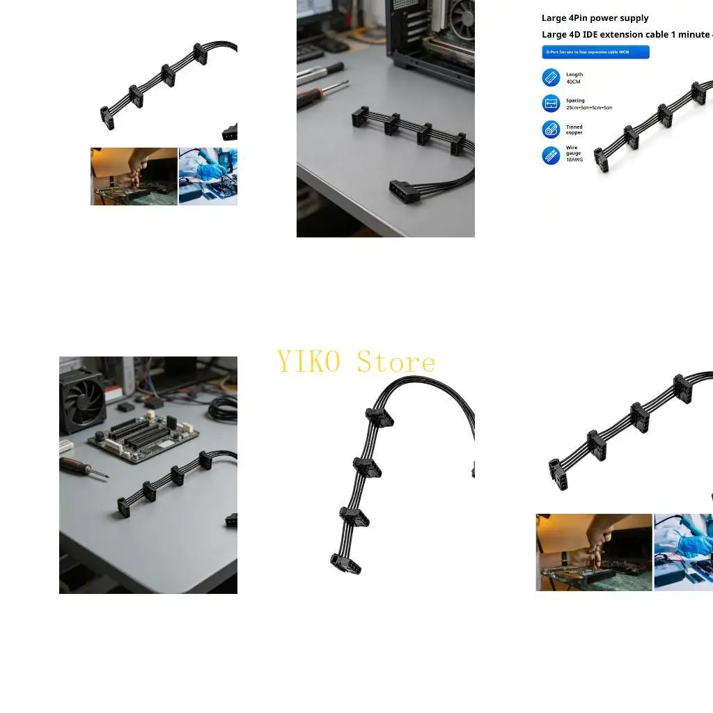K32C 4Pin IDE Power Cable 1 to 4 D Connectors 40cm Perfect for Expanding Internal Computer Components