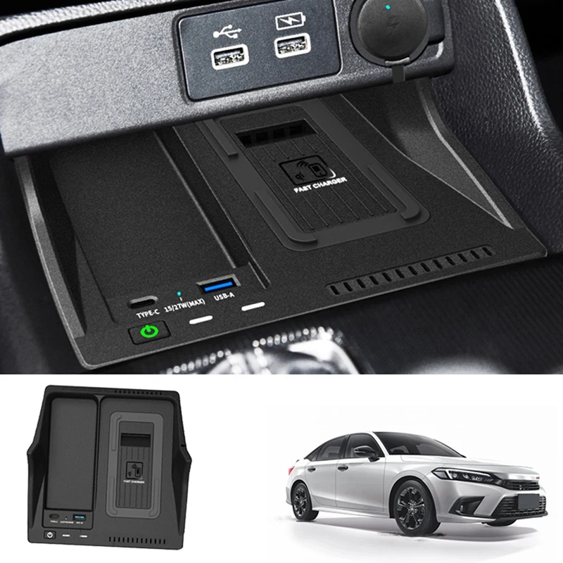 

Car 15W USB Wireless Charger Phone Panel For Honda Civic 2022+ Fast Wireless Charging Pad Holder