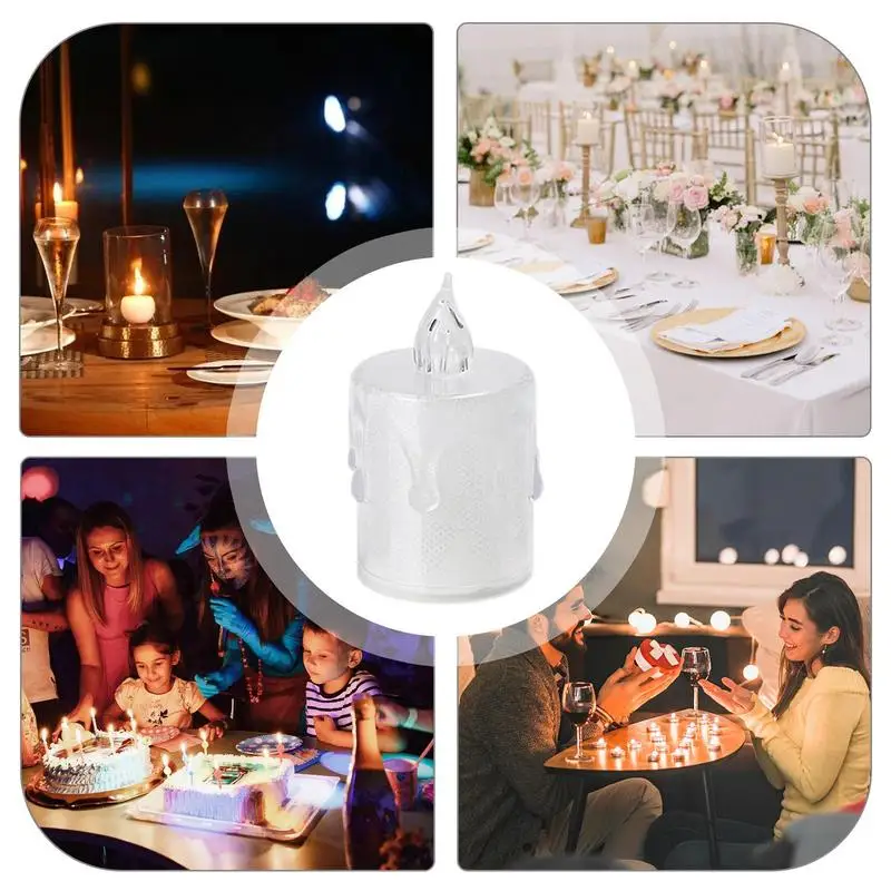 Vela que funciona con pilas, vela candelita LED de cristal, 24 velas pequeñas LED intermitentes alimentadas por batería, adecuadas para bodas y comedor