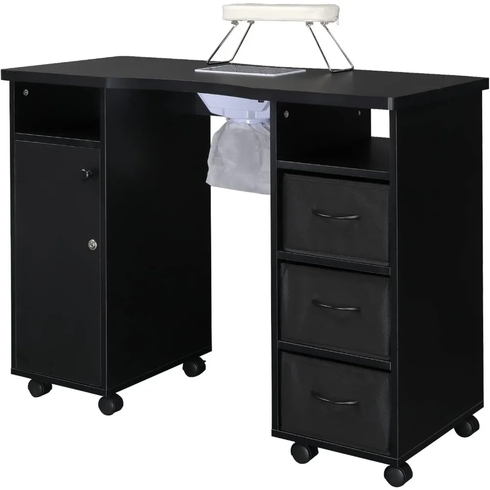 

Manicure Nail Table, Double Cabinet 3 Drawers 1 Door Nail Desk Station for Home Spa Beauty Salon with Dust Collector & Wrist